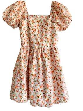 Rare Editions Girls Dress 8 Eyelet Scalloped Hem Floral Pink White Cottagecore